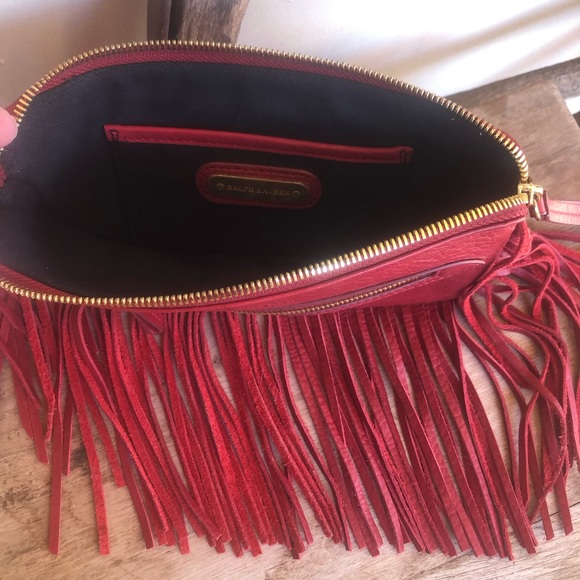 RALPH LAUREN Red Leather Western Southwestern Fringed Wristlet Clutch NEW! RARE! - Picture 7 of 12